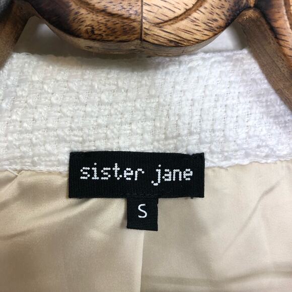 Sister Jane Blazer Cardigan Metallic Blue Tweed Plaid Long Bejeweled V Neck S - Picture 4 of 14